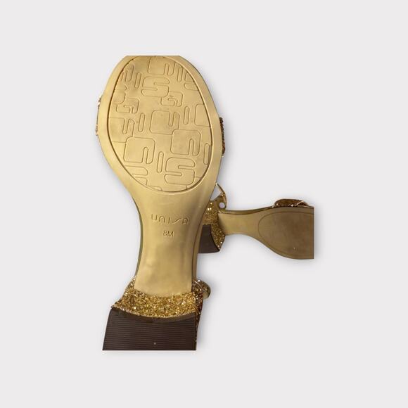 Unisa Women's Gold Glitter Block Heel Sandals Size 8M | Ankle Strap - Picture 4 of 5